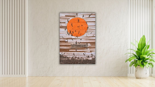 Chirping Sun beautiful handmade leather wall hanging