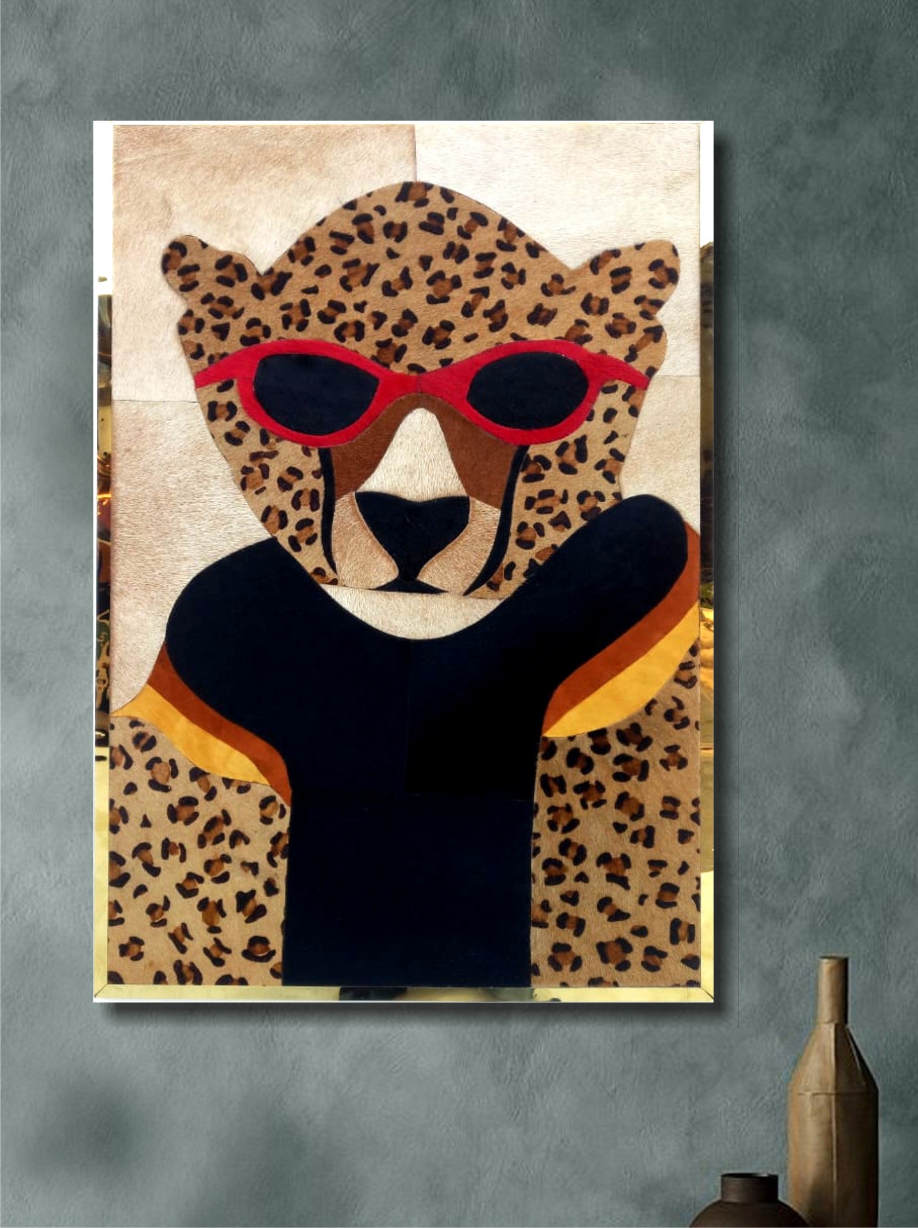 Cool Cat boho leather artwork